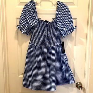 NWT French Connection Blue Gingham Smocked Dress-Size 8